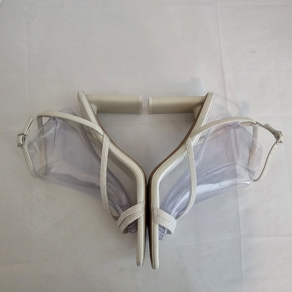 Aldo Square Toe White Pearl Embellished Strappy Heels - Picture 6 of 12